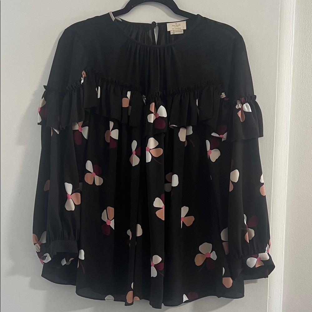 Kate Spade Black Blouse with Floral Accents